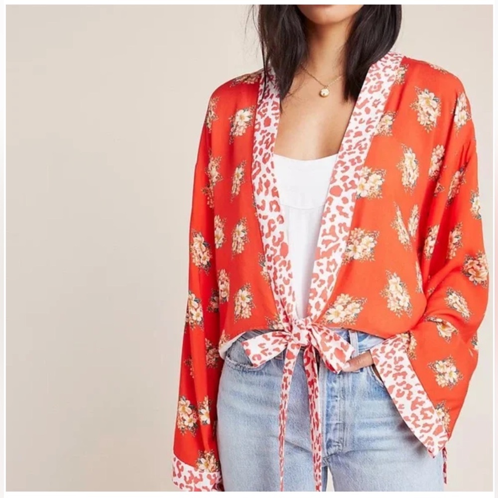 Farm for Anthropologie Red Floral Kimono